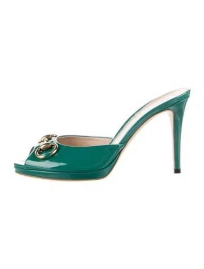Pre-owned Gucci 1955 Horsebit Accent Patent Leather Mules In Green