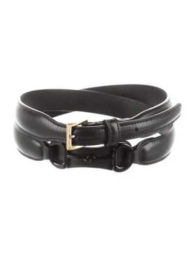 Pre-owned Gucci 1955 Horsebit Accent Skinny Belt In Black
