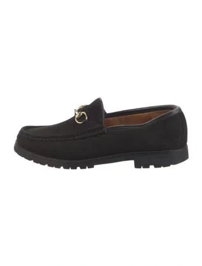 Pre-owned Gucci 1955 Horsebit Accent Suede Loafers In Black
