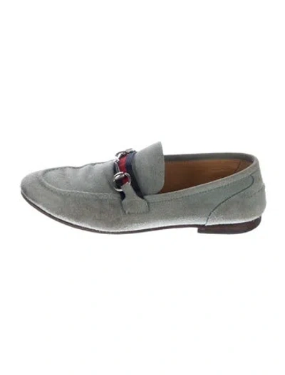 Pre-owned Gucci 1955 Horsebit Accent Suede Loafers In Green