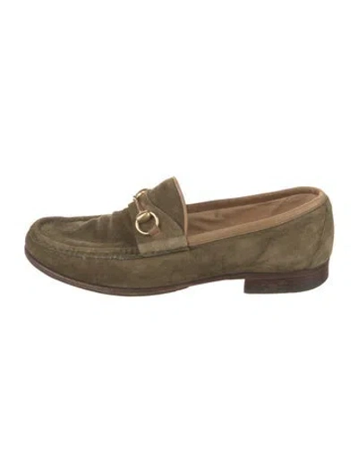 Pre-owned Gucci 1955 Horsebit Accent Suede Loafers In Green
