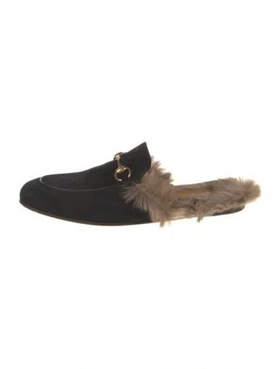 Pre-owned Gucci 1955 Horsebit Accent Suede Slippers In Black