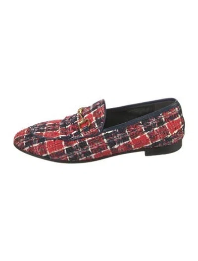 Pre-owned Gucci 1955 Horsebit Accent Tweed Loafers In Red