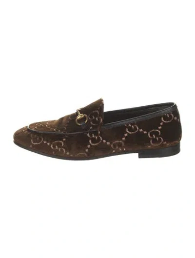 Pre-owned Gucci 1955 Horsebit Accent Velvet Loafers In Brown