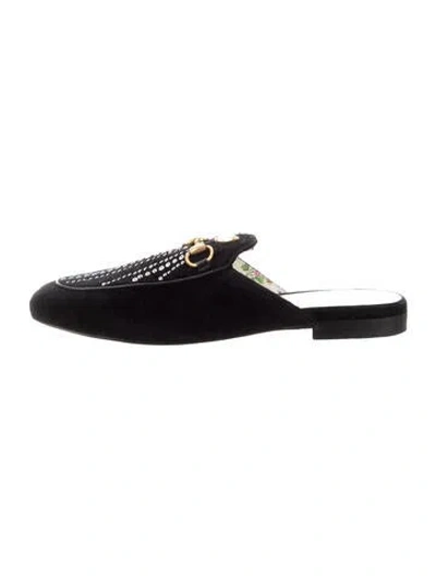 Pre-owned Gucci 1955 Horsebit Accent Velvet Mules In Black