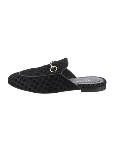 Pre-owned Gucci 1955 Horsebit Accent Velvet Mules In Black