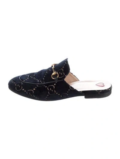 Pre-owned Gucci 1955 Horsebit Accent Velvet Mules In Blue
