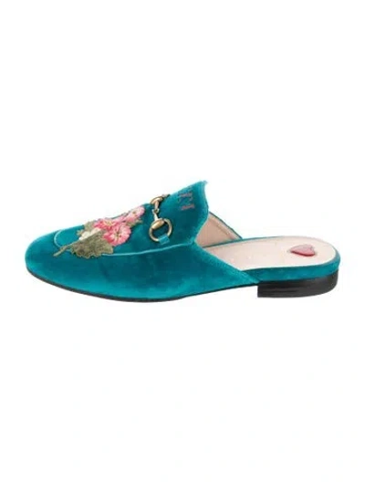 Pre-owned Gucci 1955 Horsebit Accent Velvet Mules In Blue