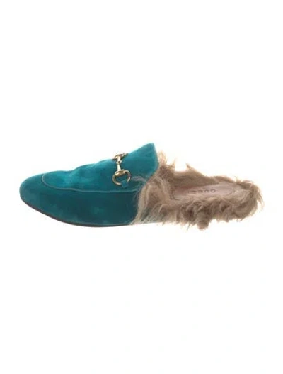 Pre-owned Gucci 1955 Horsebit Accent Velvet Mules In Blue