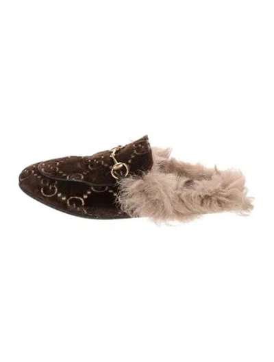 Pre-owned Gucci 1955 Horsebit Accent Velvet Mules In Brown