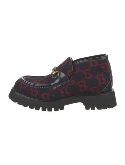 Pre-owned Gucci 1955 Horsebit Accent Wool Loafers In Blue/red