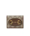 Gucci Compact Wallet With Signature Logo Pattern In Brown