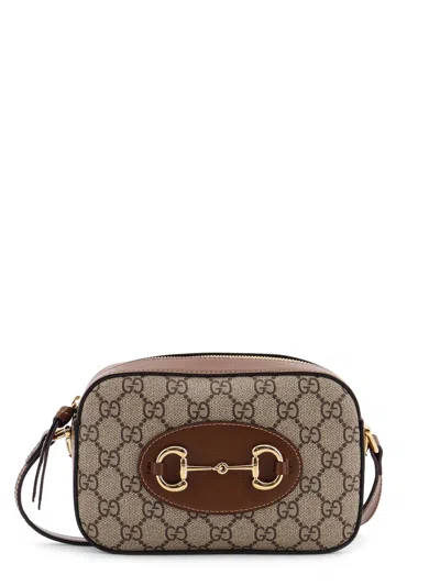 Gucci 1955 Horsebit Gg Supreme Fabric And Leather Shoulder Bag In Brown