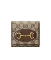 Gucci Compact Wallet With Signature Logo Pattern In Brown