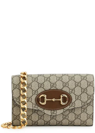 Gucci 1955 Horsebit Monogrammed Cross-body Bag, Beige In Black