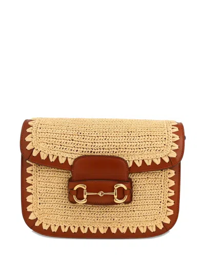 Pre-owned Gucci 1955 Horsebit Straw Shoulder Bag In Neutral