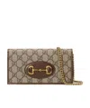 Gucci Horsebit 1955 Canvas Wallet-on-chain In Brown