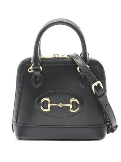Pre-owned Gucci 1955 Mini Horsebit-detail Leather Tote Bag In Black