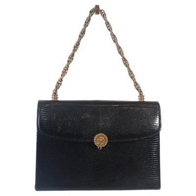 Pre-owned Gucci 1960s Black Lizard Leather Handbag With Mini Wallet And Mirror