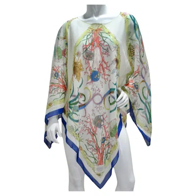 Pre-owned Gucci 1960s V. Accornero Aquatic Print Poncho In Gray