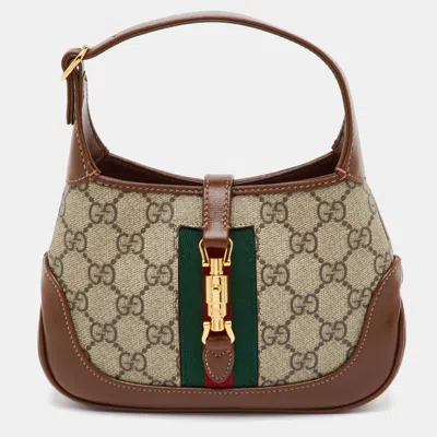 Pre-owned Gucci 1961 Jackie Mini Beige/tan Gg Supreme Canvas And Leather Hobo In Sand