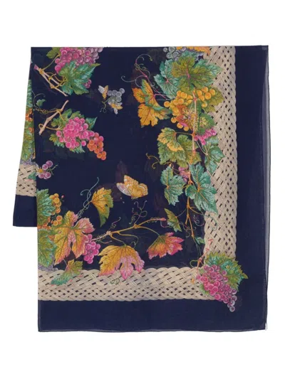 Pre-owned Gucci 1970s Grapes-print Scarf In Blue