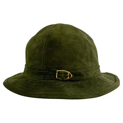 Pre-owned Gucci 1970s  Stirrup Buckle Dark Olive Green Suede Bucket Hat