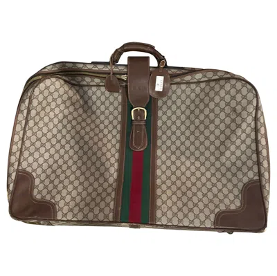Pre-owned Gucci 1970s Iconic Beige And Brown Canvas Suitcase By