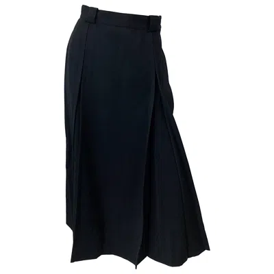 Pre-owned Gucci 1970s Size 42 / Us 6 Black Gabardine Wool Vintage 70s Pleated Midi Skirt