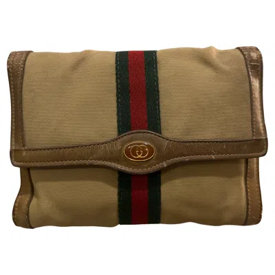 Pre-owned Gucci 1970s Vintage Web Stripe Necessaire Clutch By  In Brown
