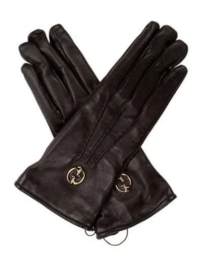 Pre-owned Gucci 1973 Logo Leather Gloves In Brown
