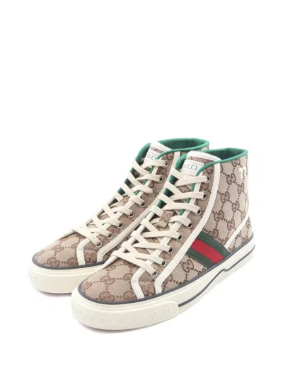 Pre-owned Gucci 1977 Gg Canvas High Sneakers In Brown
