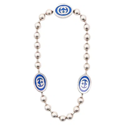 Pre-owned Gucci 1980 Modernist G Motif Bracelet In .925 Sterling Silver With Blue Enamel