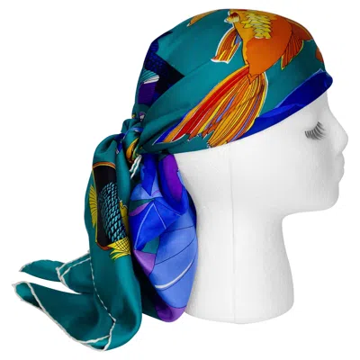Pre-owned Gucci 1980s Fish Motif Silk Scarf In Blue