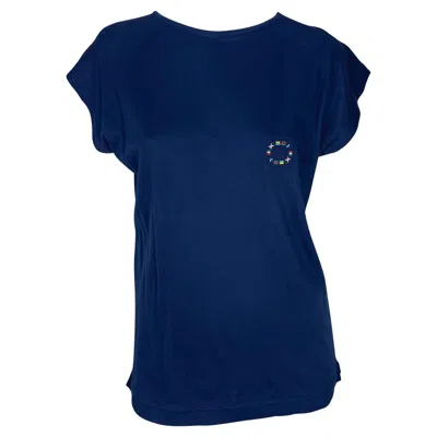 Pre-owned Gucci 1980s  Flag Gg Logo Embroidered Navy Blue Cap Sleeve Tank T-shirt Medium
