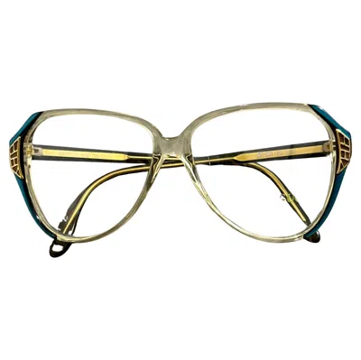 Pre-owned Gucci 1980s  Retro Oversized Eyeglasses With Teal And Gold Accents In Green