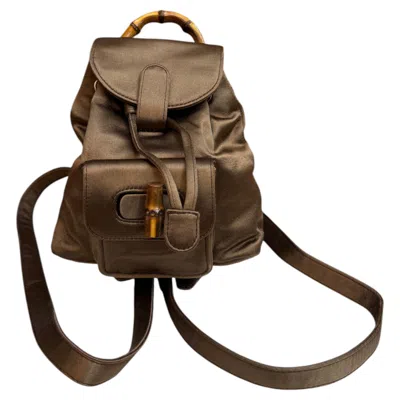 Pre-owned Gucci 1980s Vintage  Mini Satin Bamboo Backpack Bag In Black