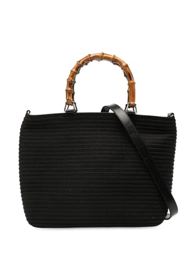 Pre-owned Gucci 1990-2000 Nylon Bamboo Satchel In Black