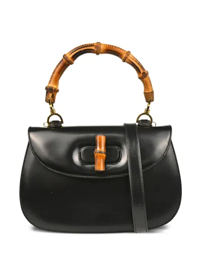 Pre-owned Gucci 1990-2000s Bamboo 2way Leather Tote Bag In Black