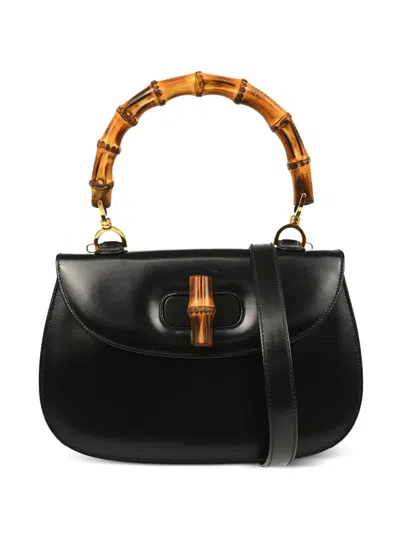 Pre-owned Gucci 1990-2000s Bamboo 2way Leather Tote Bag In Black