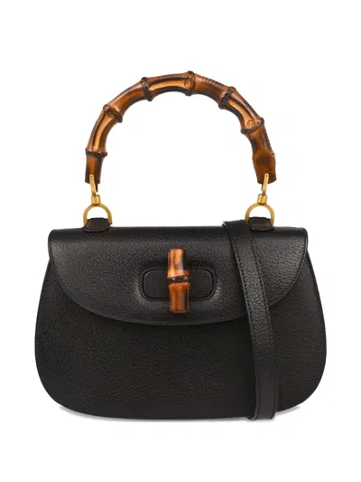 Pre-owned Gucci 1990-2000s Bamboo Leather Handbag In Black