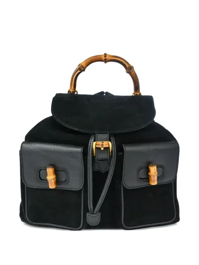 Pre-owned Gucci 1990-2000s Bamboo Suede Backpack In Black