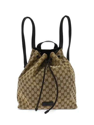 Pre-owned Gucci 1990-2000s Gg Drawstring Backpack In Neutral