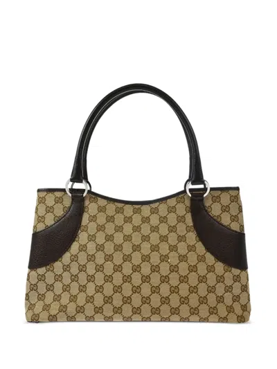 Pre-owned Gucci 1990-2000s Gg Monogram Leather-trim Tote Bag In Neutral
