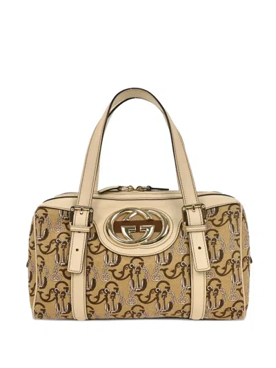 Pre-owned Gucci 1990-2000s Interlocking Gg Canvas Shoulder Bag In Neutral