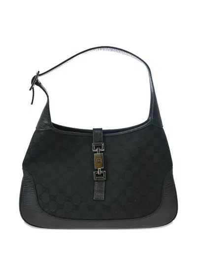 Pre-owned Gucci 1990-2000s Jackie Gg-patterned Leather-trim Shoulder Bag In Black