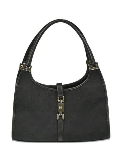 Pre-owned Gucci 1990-2000s Jackie Gg-patterned Leather-trim Tote Bag In Black