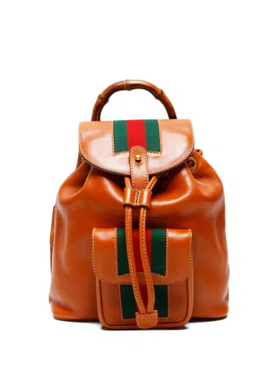 Pre-owned Gucci 1990 Sherry Line Bamboo Backpack In Brown