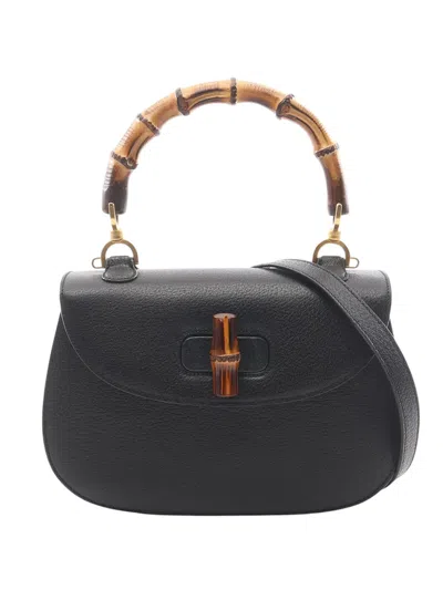 Pre-owned Gucci 1990-2000 Calfskin Bamboo Night Satchel In Black