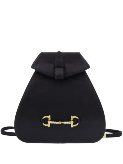 Pre-owned Gucci 1990-2000 Mini Satin Crystal Horsebit Backpack In Black